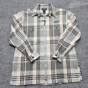 Ralph Lauren Jacket Womens Petite Med Gray Ivory Flannel Plaid Full Zip Coat LRL